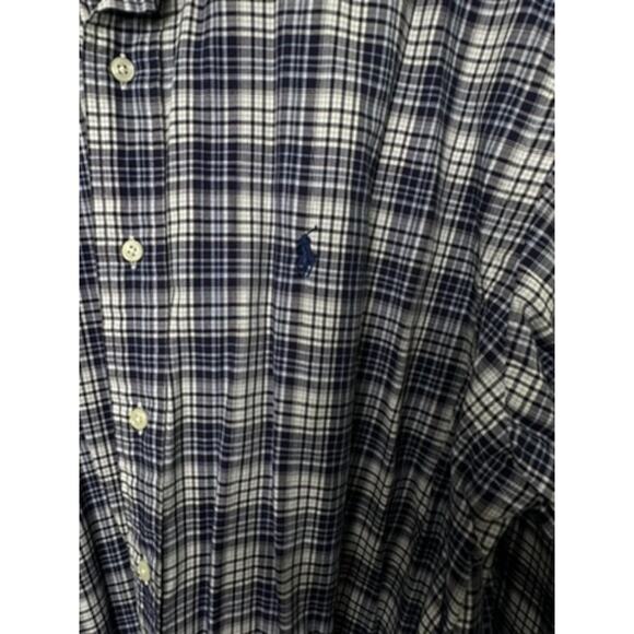 Ralph Lauren BLAKE Long Sleeve Plaid Button Down Navy Blue Shirt Men's Large - Picture 5 of 6